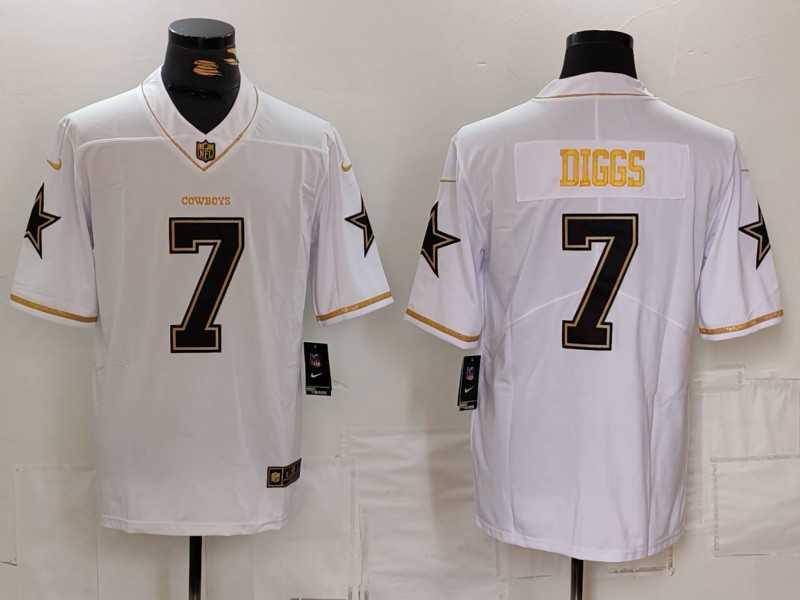 Men%27s Dallas Cowboys #7 Trevon Diggs White Golden Edition Limited Football Stitched Jersey Dzhi